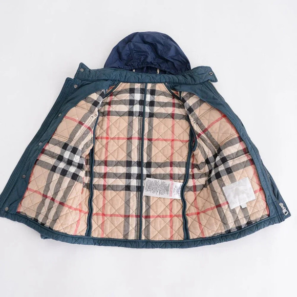Burberry BRIT Green Zip Up Quilted Puffer Lined Hidden Hoodie Winter Jacket  8Y - Picture 1 of 16